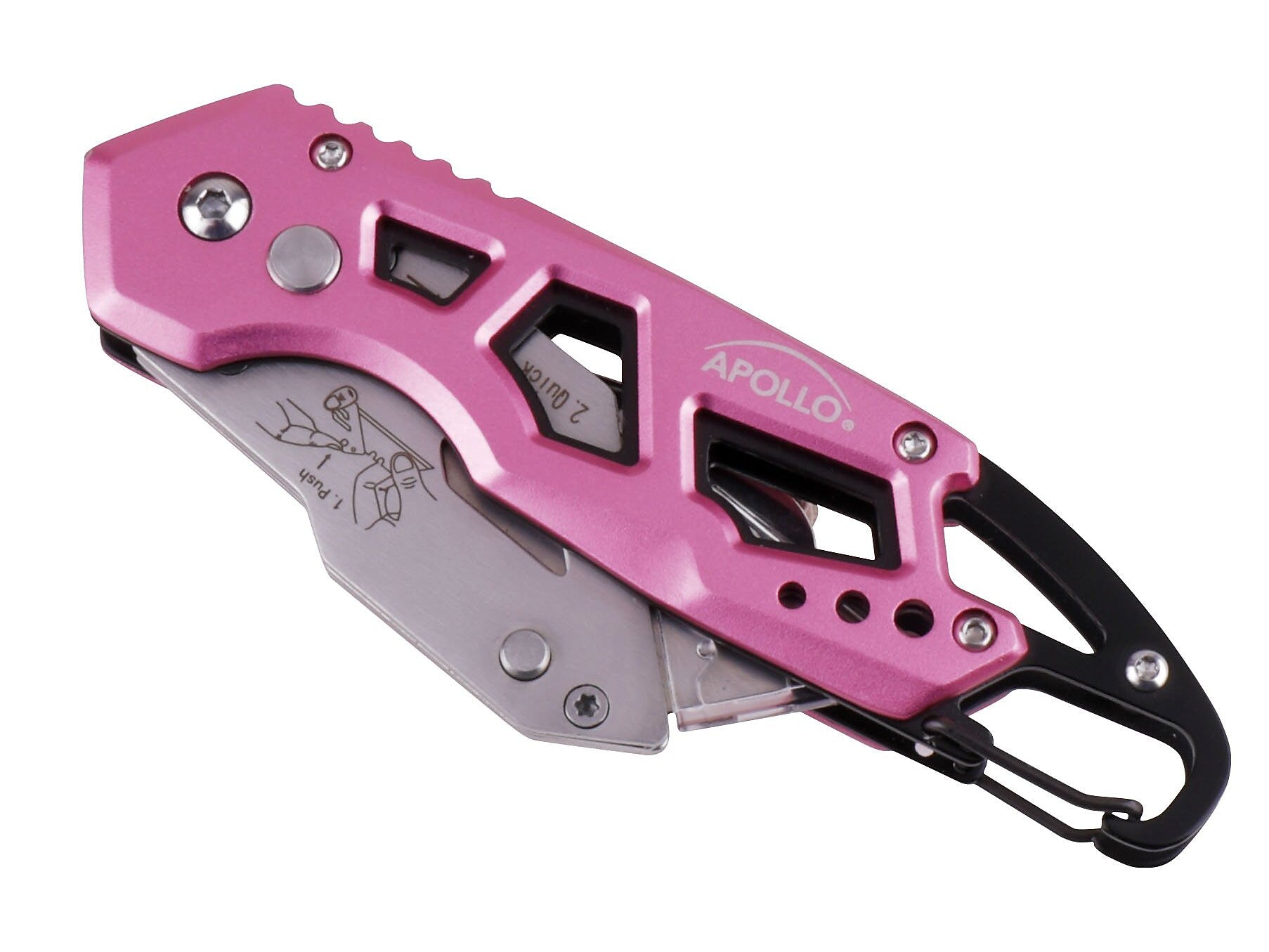 Apollo Tools Stainless Steel Foldable Utility Knife with Carabiner Clip and Fast-Change Blade (DT5017P)