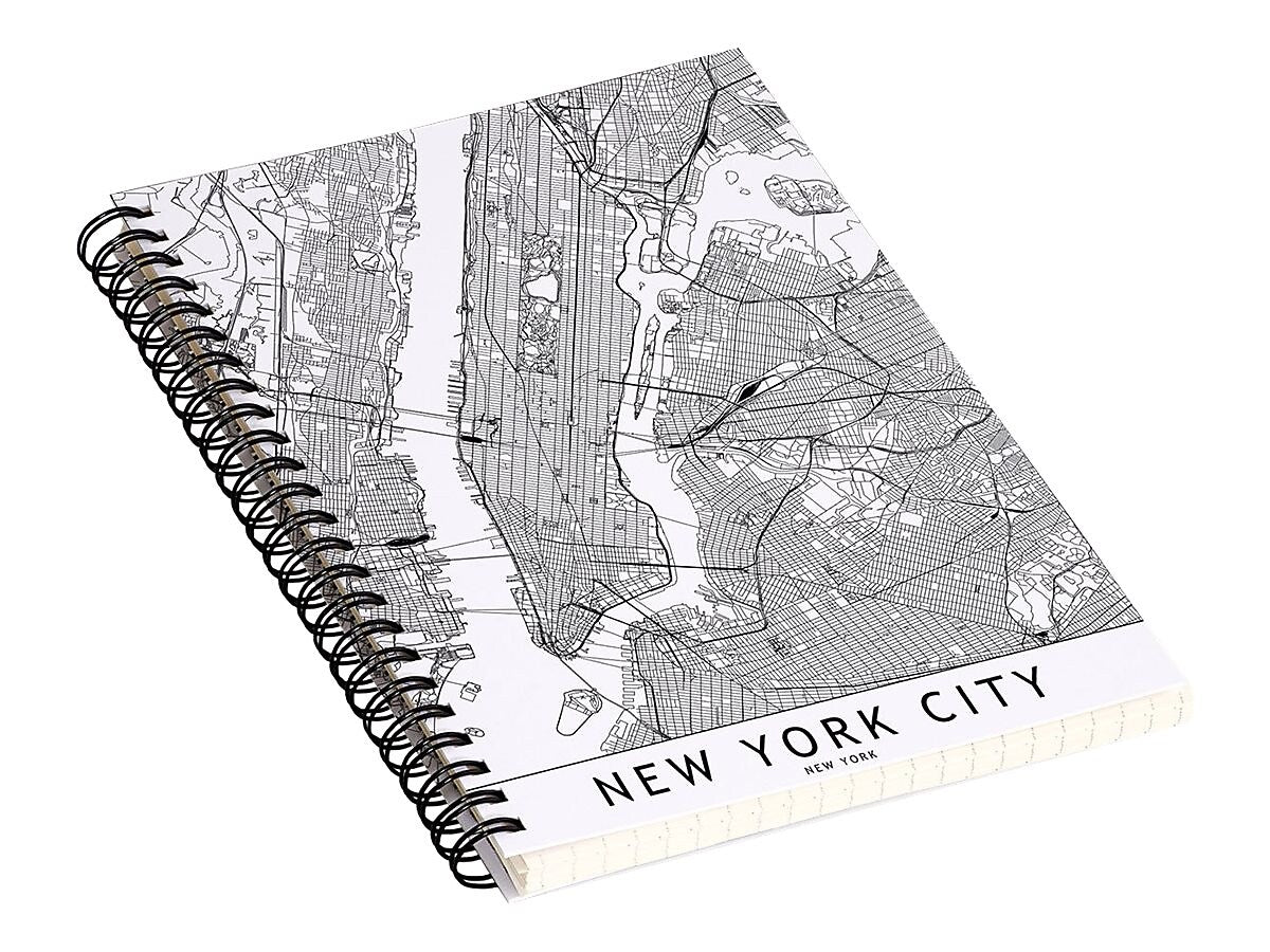 DENY Designs New York City White Map by Multiplicity Notebook, 5.5" x 8.25", Dotted, 40 Sheets, Cream (69105-nobs01)