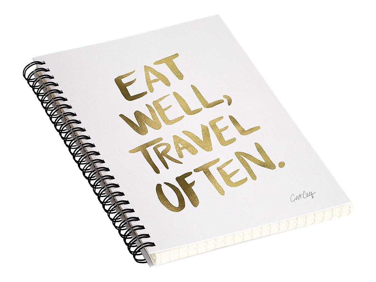 DENY Designs Eat Well Travel Often Gold by Cat Coquillette Notebook, 5.5" x 8.25", Dotted Ruled, 40 Sheets, White
