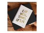 DENY Designs Eat Well Travel Often Gold by Cat Coquillette Notebook, 5.5" x 8.25", Dotted Ruled, 40 Sheets, White