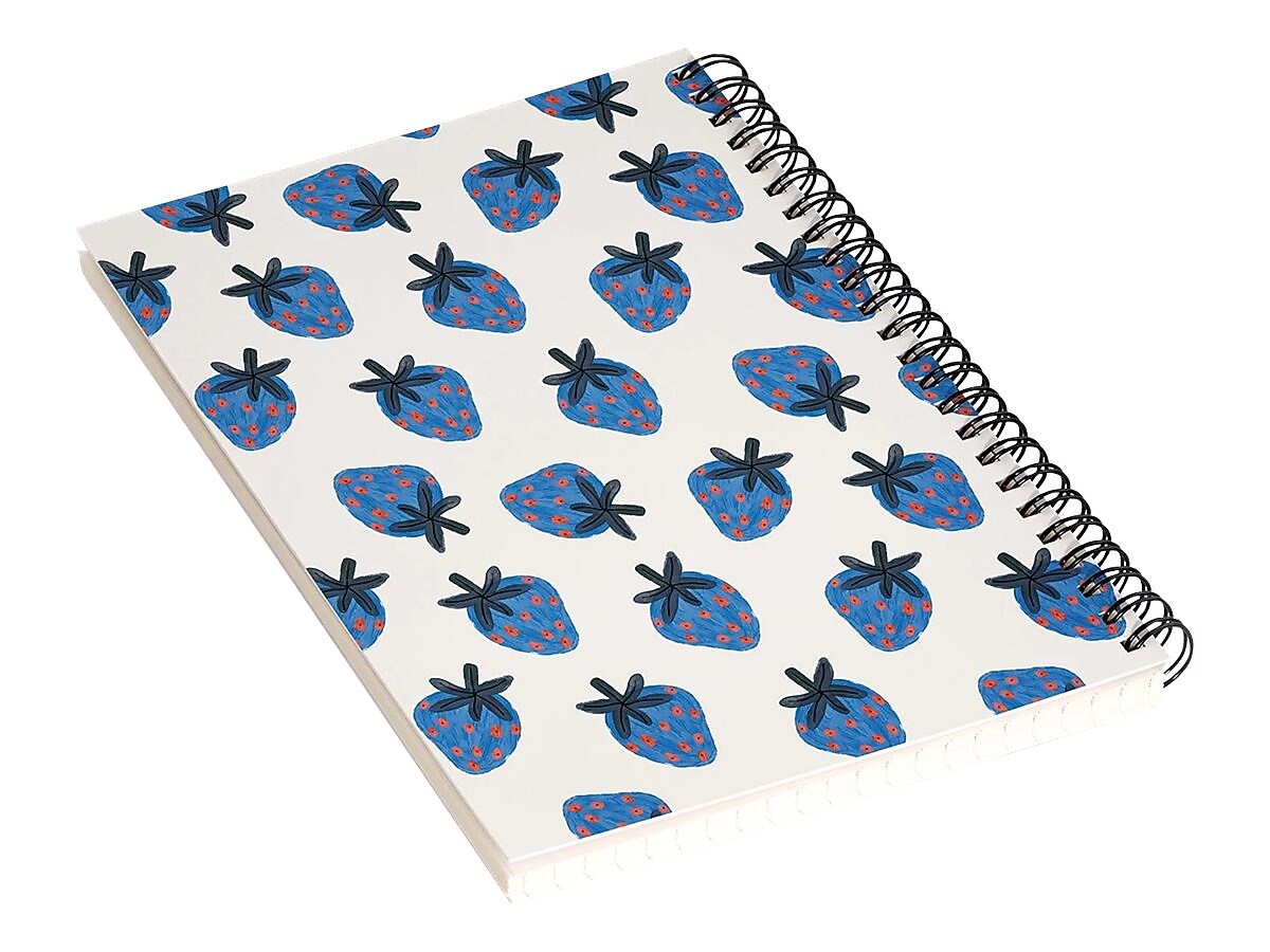 DENY Designs Blue Strawberries by Alisa Galitsyna Professional Notebooks, 5.5" x 8.25", Dotted, 40 Sheets, White (74753-NOBS01)