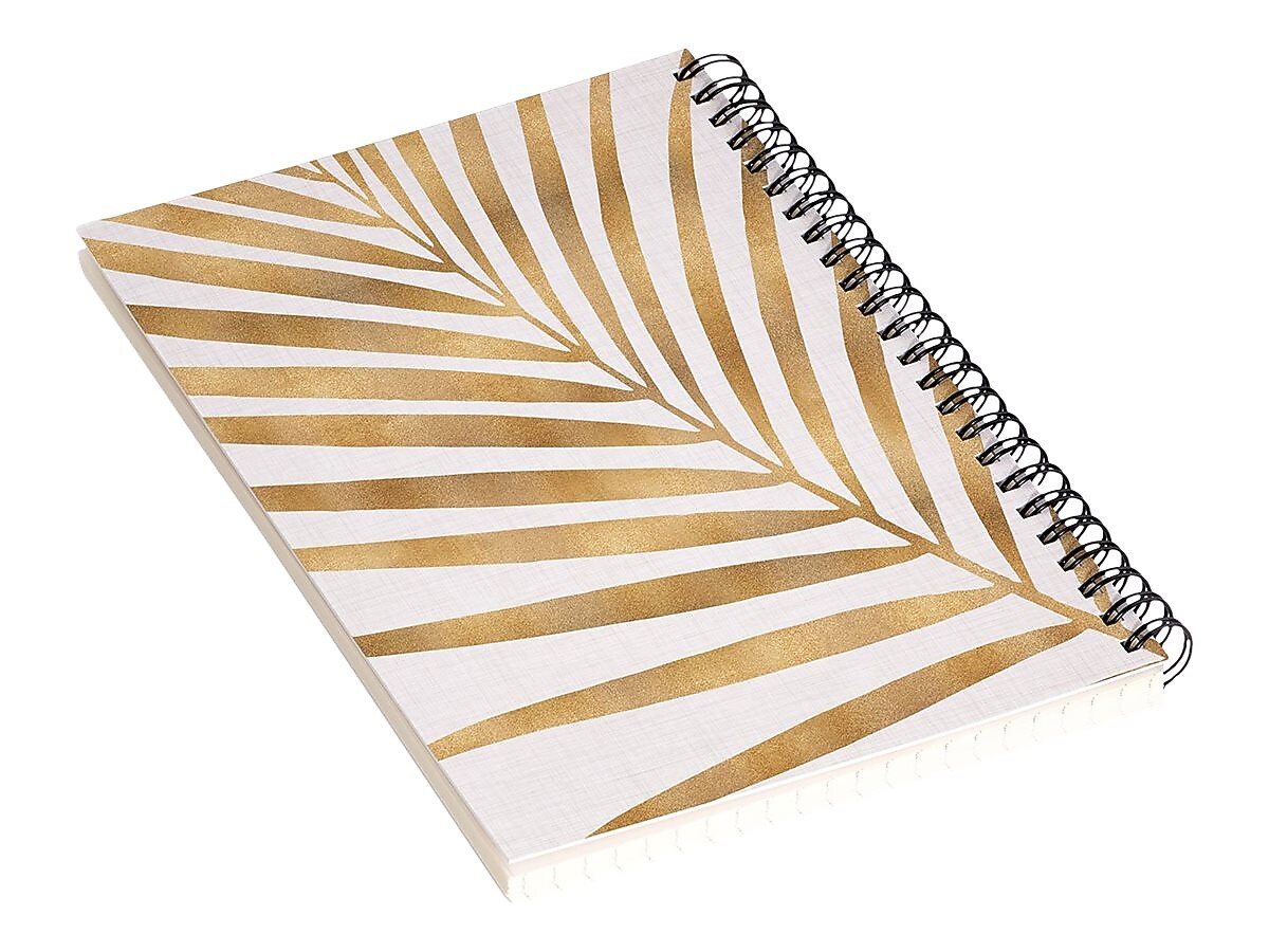DENY Designs Metallic Gold Palm Leaf by Modern Tropical Notebook, 5.5" x 8.25", Dotted, 40 Sheets, White/Gold