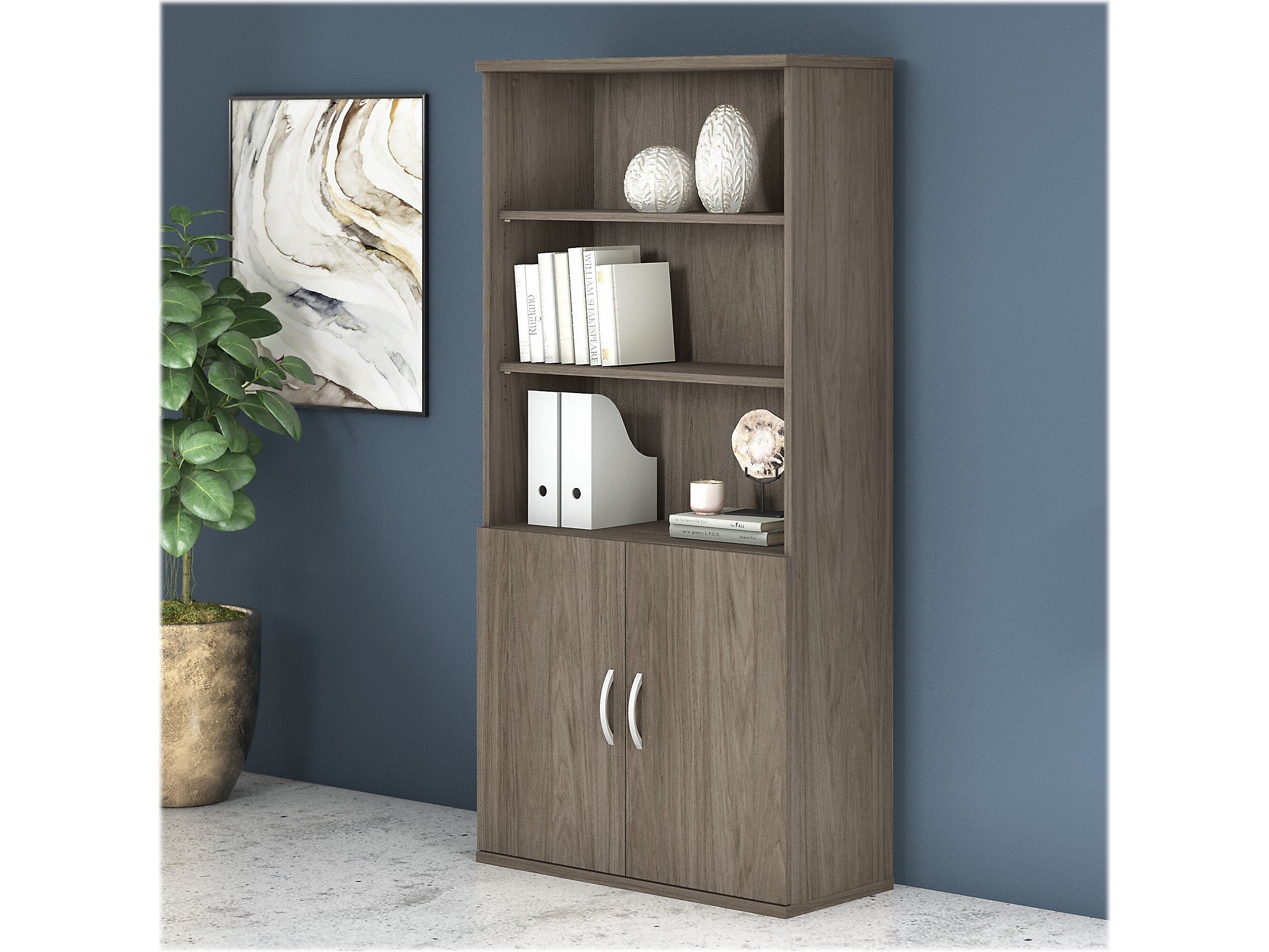 Bush Business Furniture Studio C 73"H 5-Shelf Bookcase with Adjustable Shelves, Modern Hickory Laminated Wood (STC015MH)