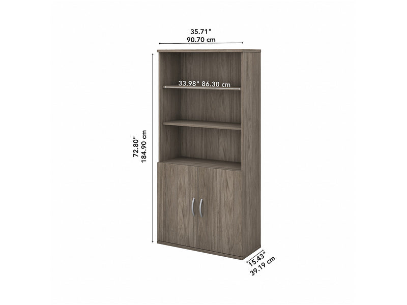 Bush Business Furniture Studio C 73"H 5-Shelf Bookcase with Adjustable Shelves, Modern Hickory Laminated Wood (STC015MH)