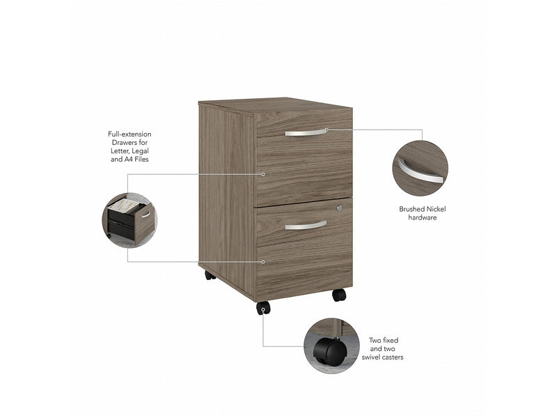 Bush Business Furniture Studio C 2-Drawer Mobile Vertical File Cabinet, Letter/Legal Size, Lockable, Modern Hickory (SCF116MHSU)