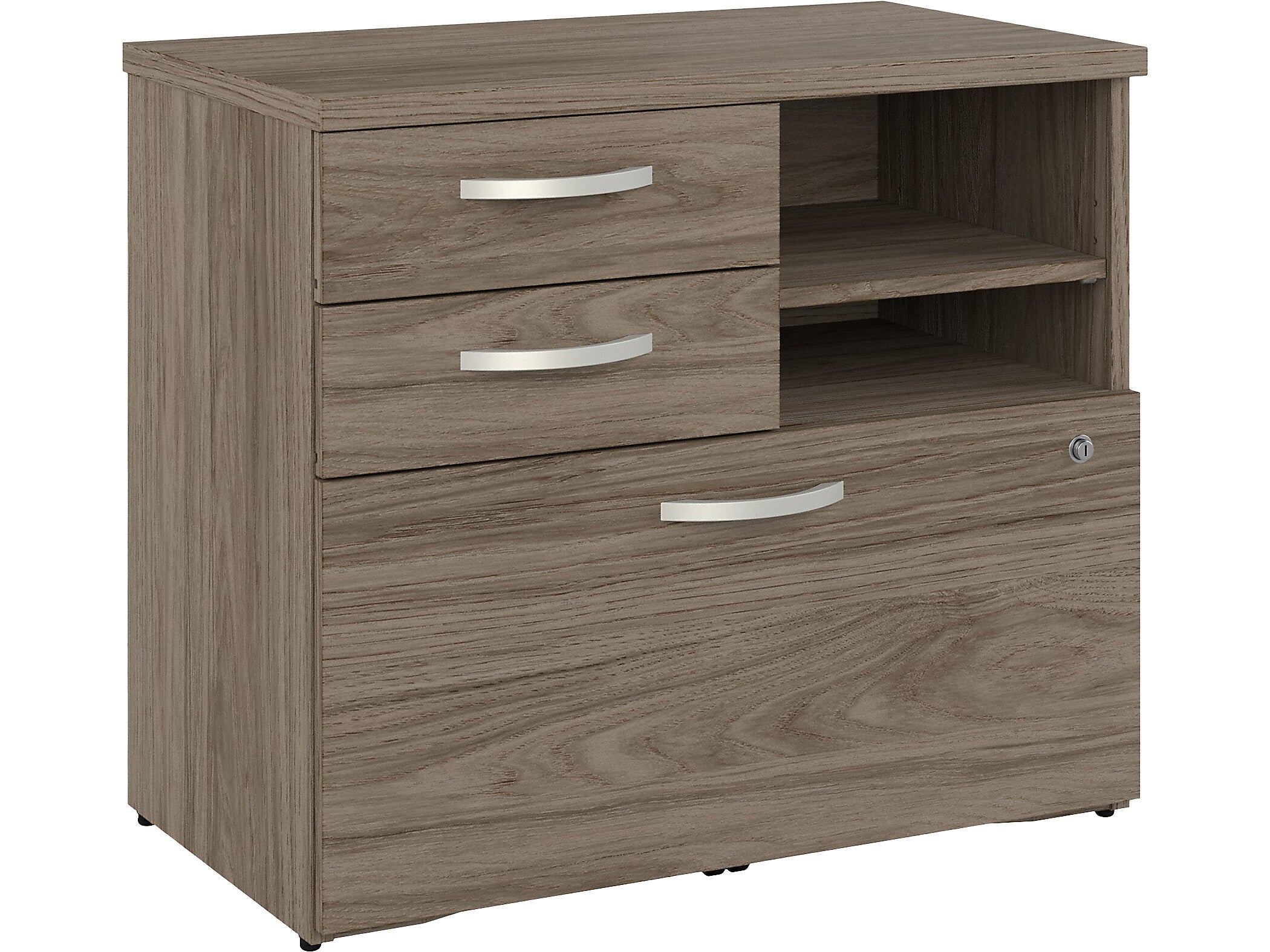 Bush Business Furniture Studio C Office Storage Cabinet with Drawers and Shelves, Modern Hickory (SCF130MHSU)