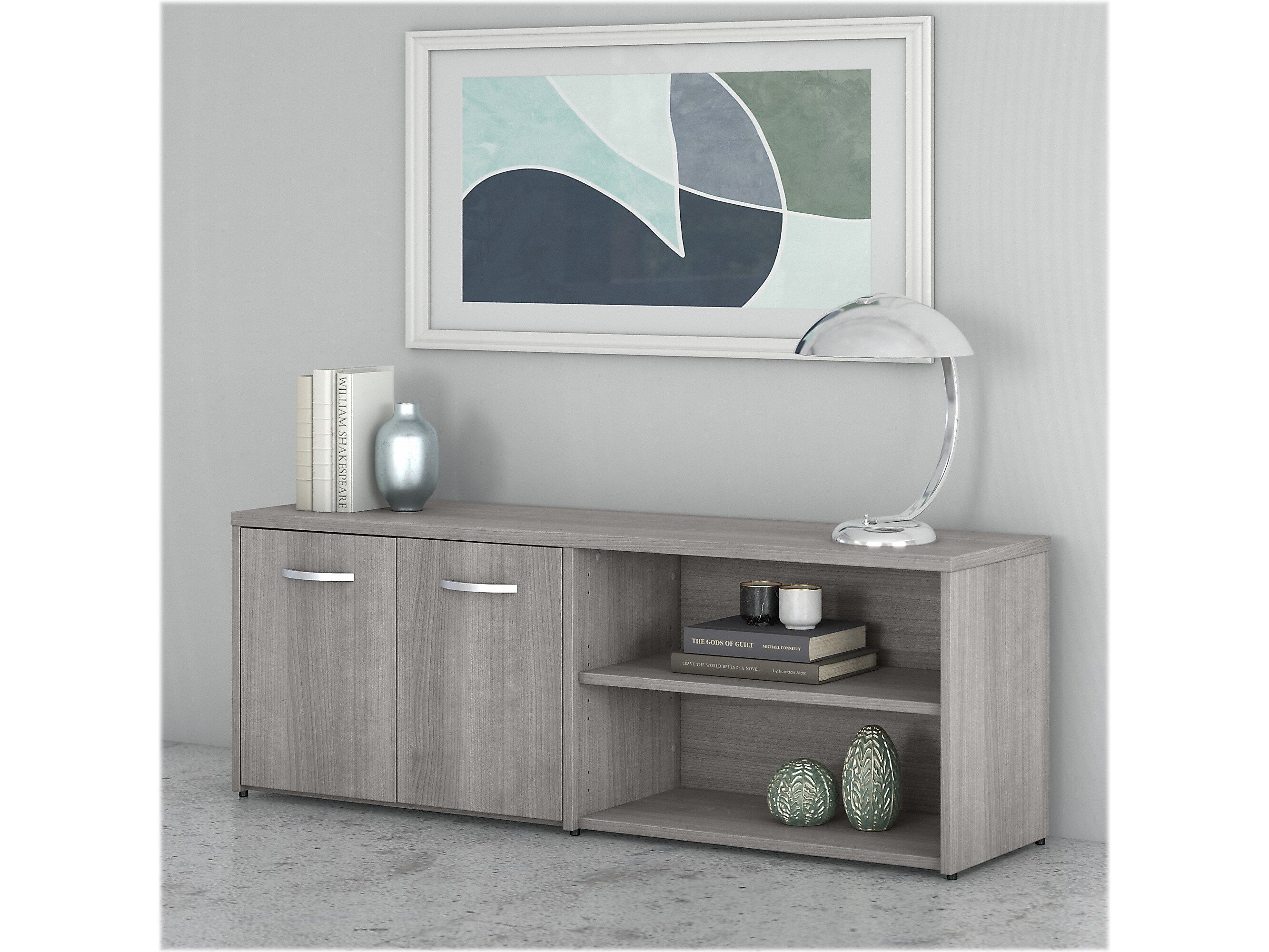 Bush Business Furniture Studio C Low Storage Cabinet with Doors and Shelves, Platinum Gray (SCS160PG)