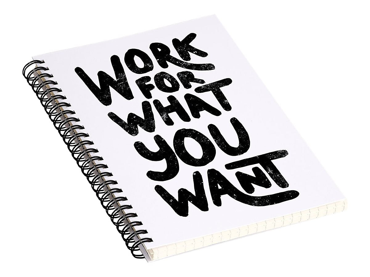 DENY Designs Work for What You Want by Phirts Professional Notebooks, 5.5" x 8.25", Dotted, 40 Sheets, White (69196-NOBS01)