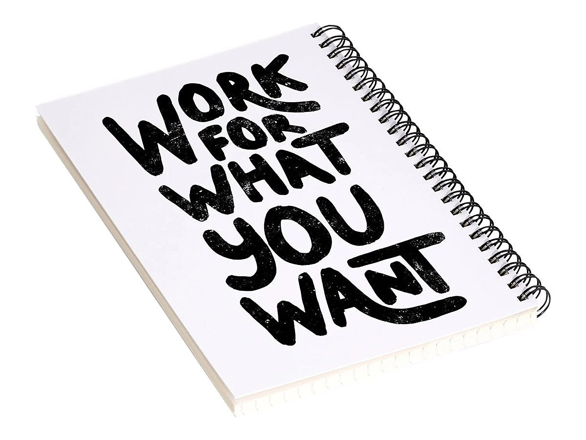 DENY Designs Work for What You Want by Phirts Professional Notebooks, 5.5" x 8.25", Dotted, 40 Sheets, White (69196-NOBS01)