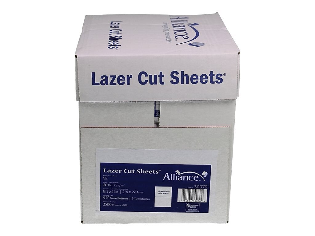 Alliance 8.5" x 11" Perforated Paper, 20 lbs., 92 Brightness, 500 Sheets/Ream, 5 Reams/Carton (30070)