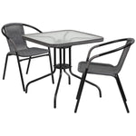 Flash Furniture Lila 28'' Square Table with 2 Rattan Stack Chairs, Gray (TLH073SQ037GY2)