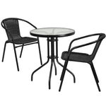 Flash Furniture Lila 23.75'' Round Table with 2 Rattan Stack Chairs, Black (TLH071RD037BK2)