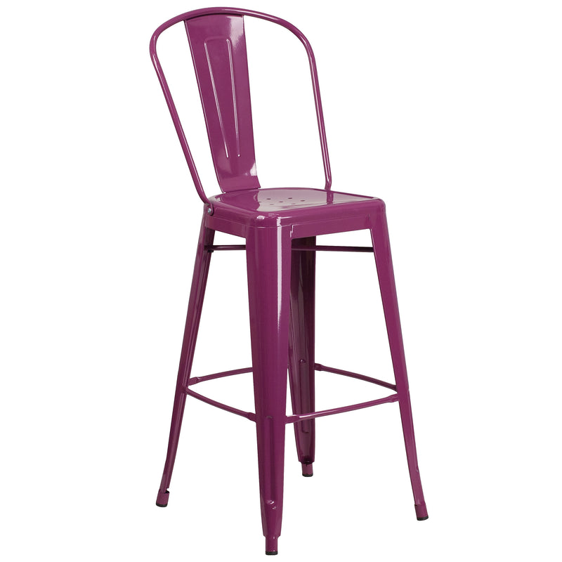 Flash Furniture Colorful Restaurant Barstool with Back, Purple (ET353430PUR)
