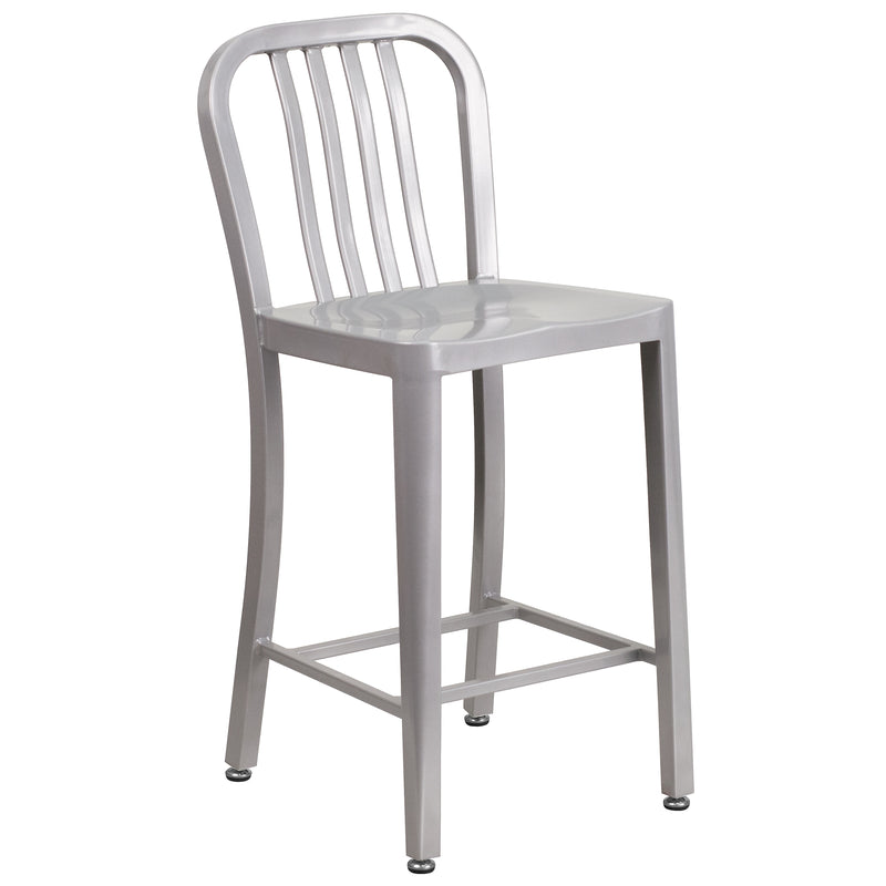 Flash Furniture Colorful Restaurant Counter Height Stool with Back, Silver (CH6120024SIL)