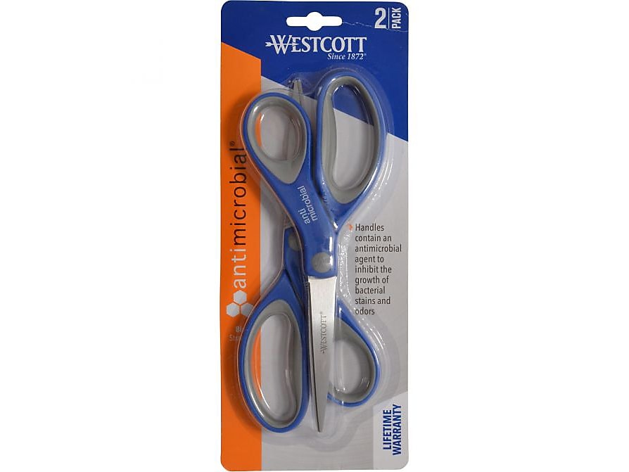 Westcott 8" Stainless Steel Scissors, Silver/Blue/Gray, 2/Pack (17836)