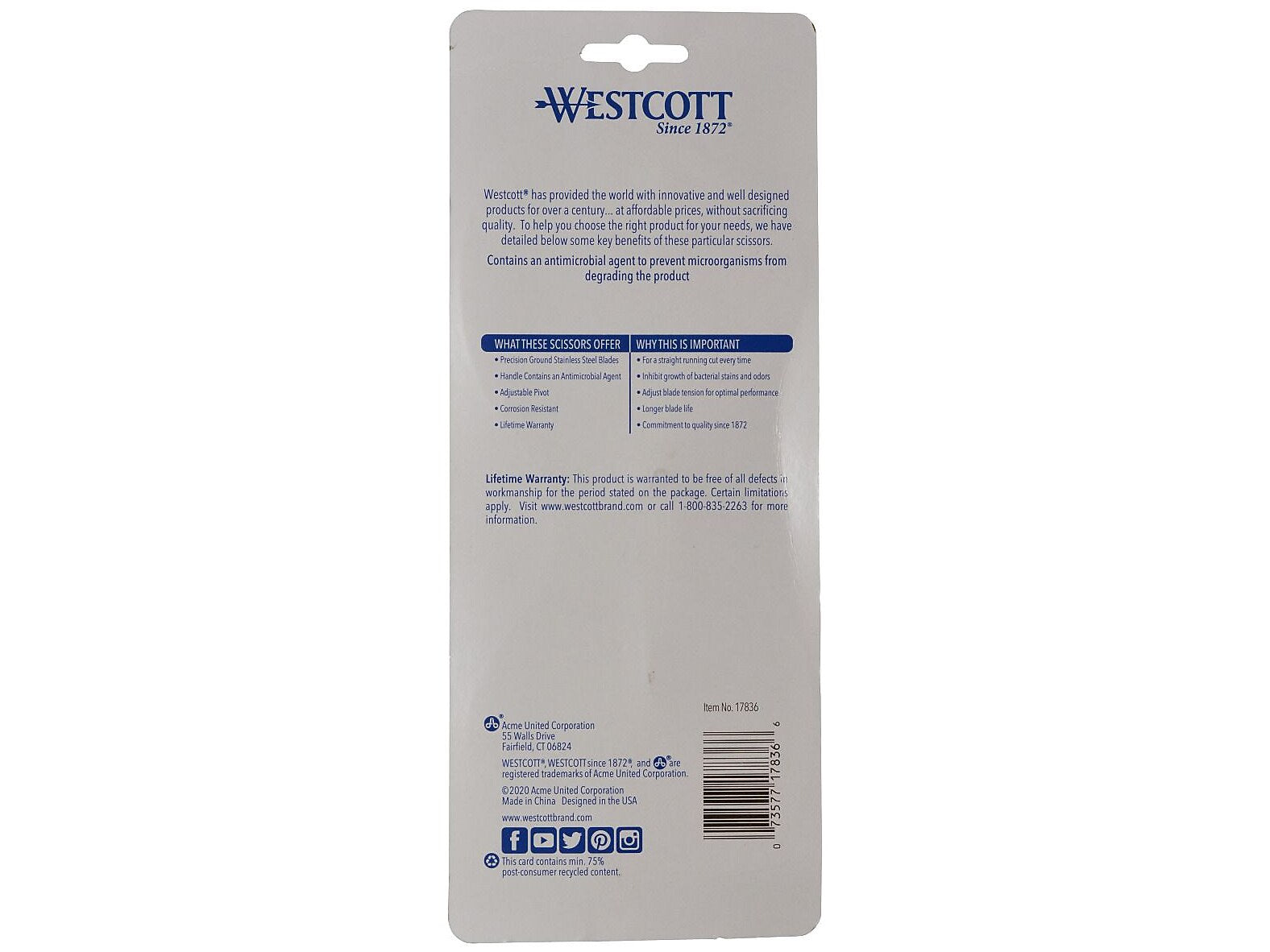 Westcott 8" Stainless Steel Scissors, Silver/Blue/Gray, 2/Pack (17836)