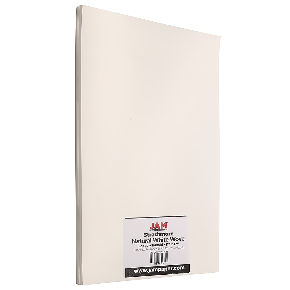 JAM Paper Strathmore 88 lb. Cardstock Paper, 11" x 17", Natural White, 50 Sheets/Pack (17430341)