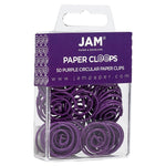 JAM Paper Colored Circular Paper Clips, Round Paperclips, Purple, 2 Packs of 50 (2187137B)
