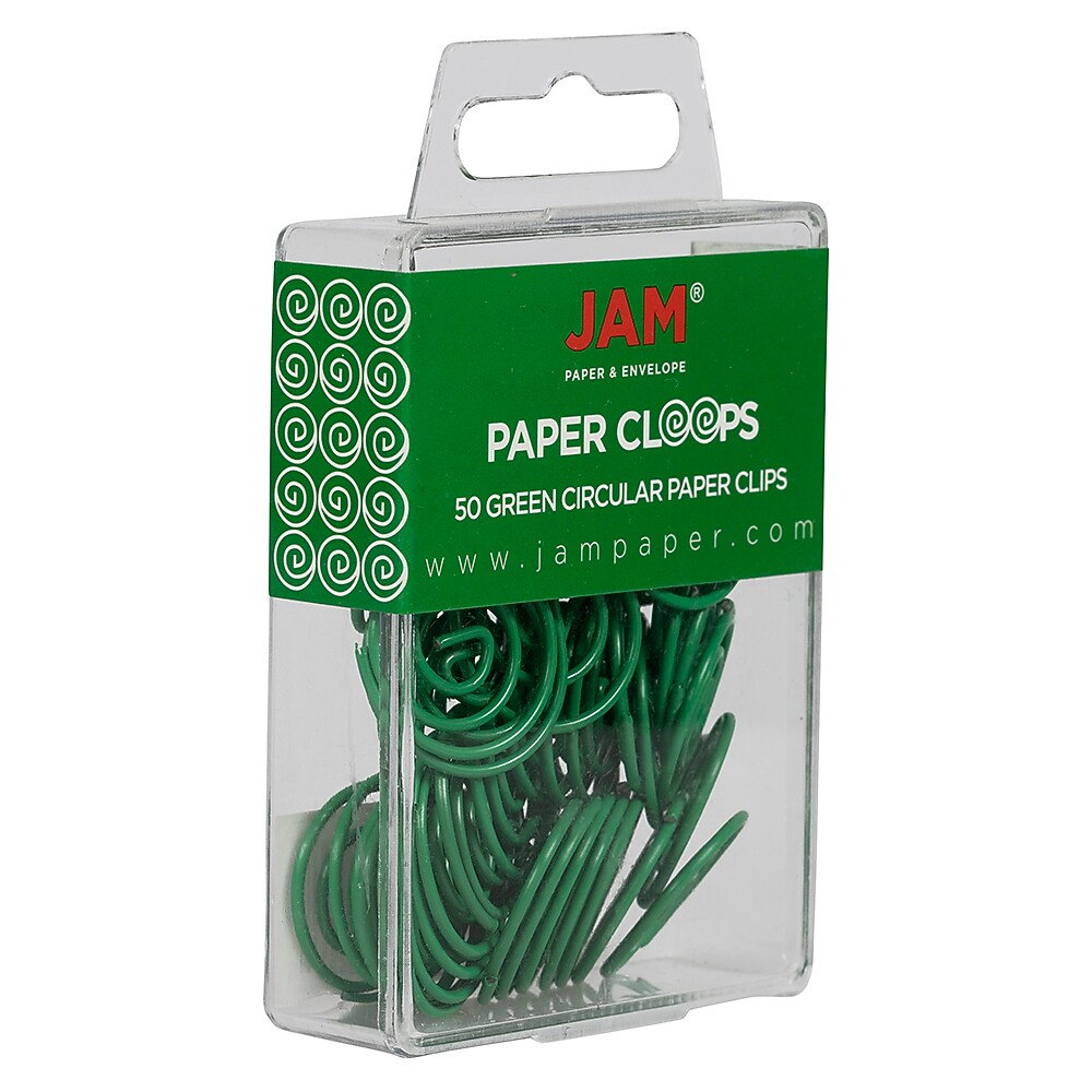 JAM Paper Colored Circular Paper Clips, Round Paperclips, Green, 2 Packs of 50 (2187135B)