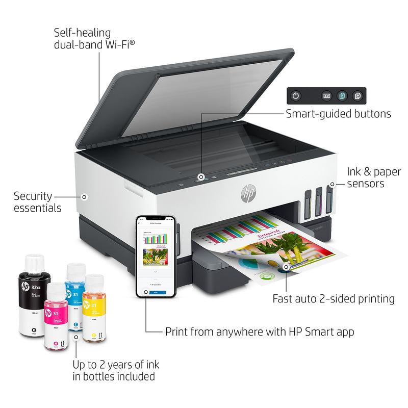 HP Smart Tank 7001 Wireless All-in-One Color Ink Tank Printer Scanner Copier, 2 years ink included (28B49A)