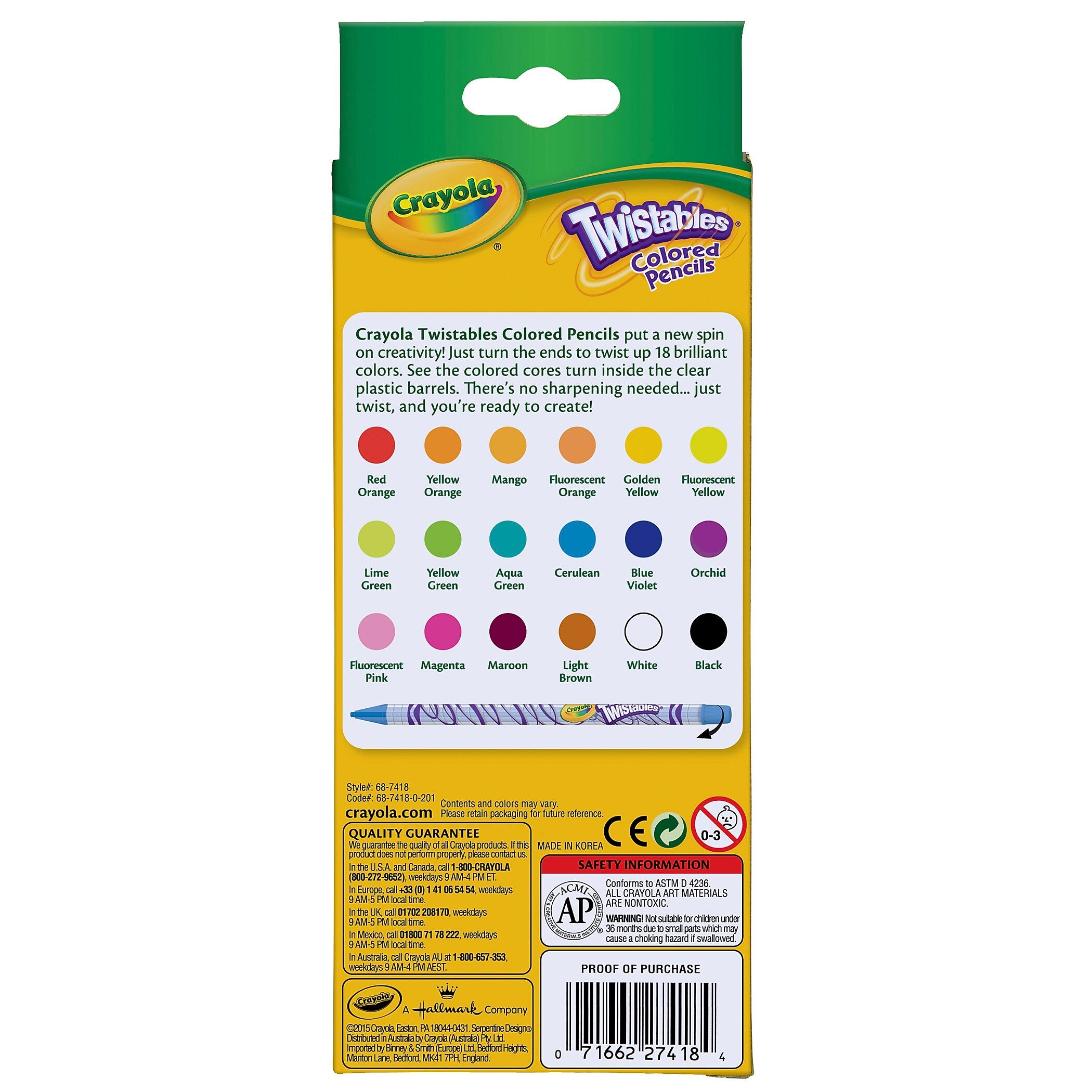 Crayola Twistables Colored Pencils, 18 Per Box, 3 Boxes (BIN687418-3)