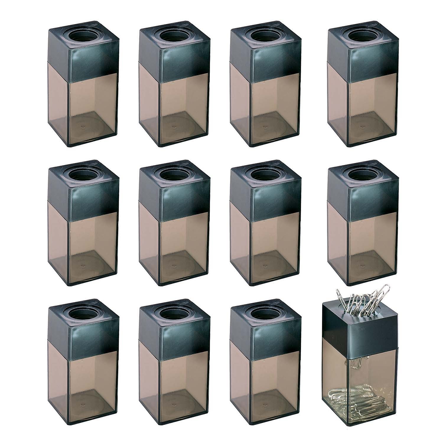 CLI Transparent Magnetic Plastic Paper Clip Dispenser, Black/Smoke, 12/Bundle (CHL010B-12)
