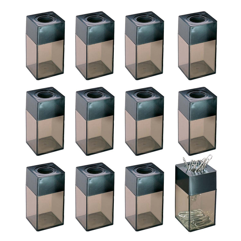 CLI Transparent Magnetic Plastic Paper Clip Dispenser, Black/Smoke, 12/Bundle (CHL010B-12)