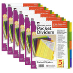 Charles Leonard Index Dividers with Pockets, 5-Tab, Assorted Colors, 5/Pack, 6 Packs (CHL48505ST-6)