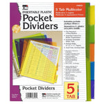 Charles Leonard Index Dividers with Pockets, 5-Tab, Assorted Colors, 5/Pack, 6 Packs (CHL48505ST-6)
