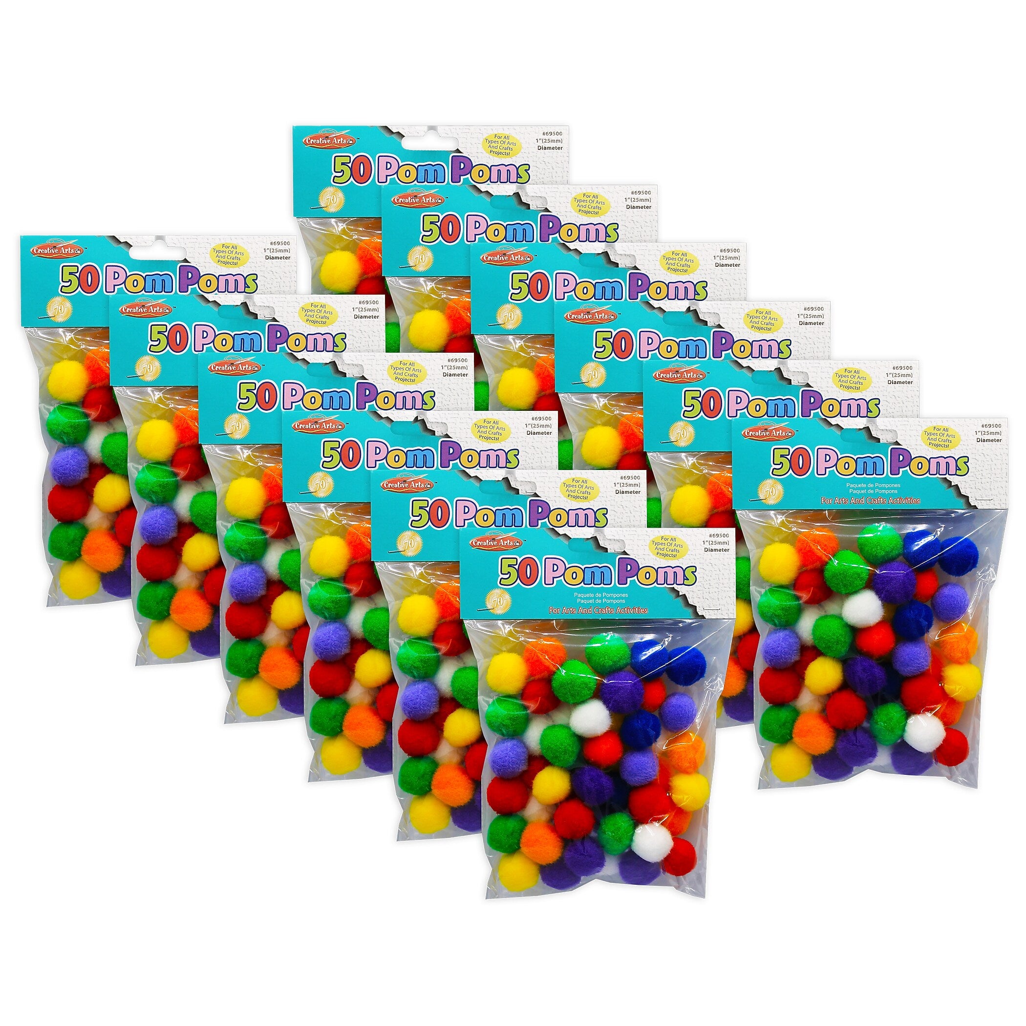 CLI Pom-Poms 1", Assorted Colors, 50/Pack, 12 Packs (CHL69500-12)