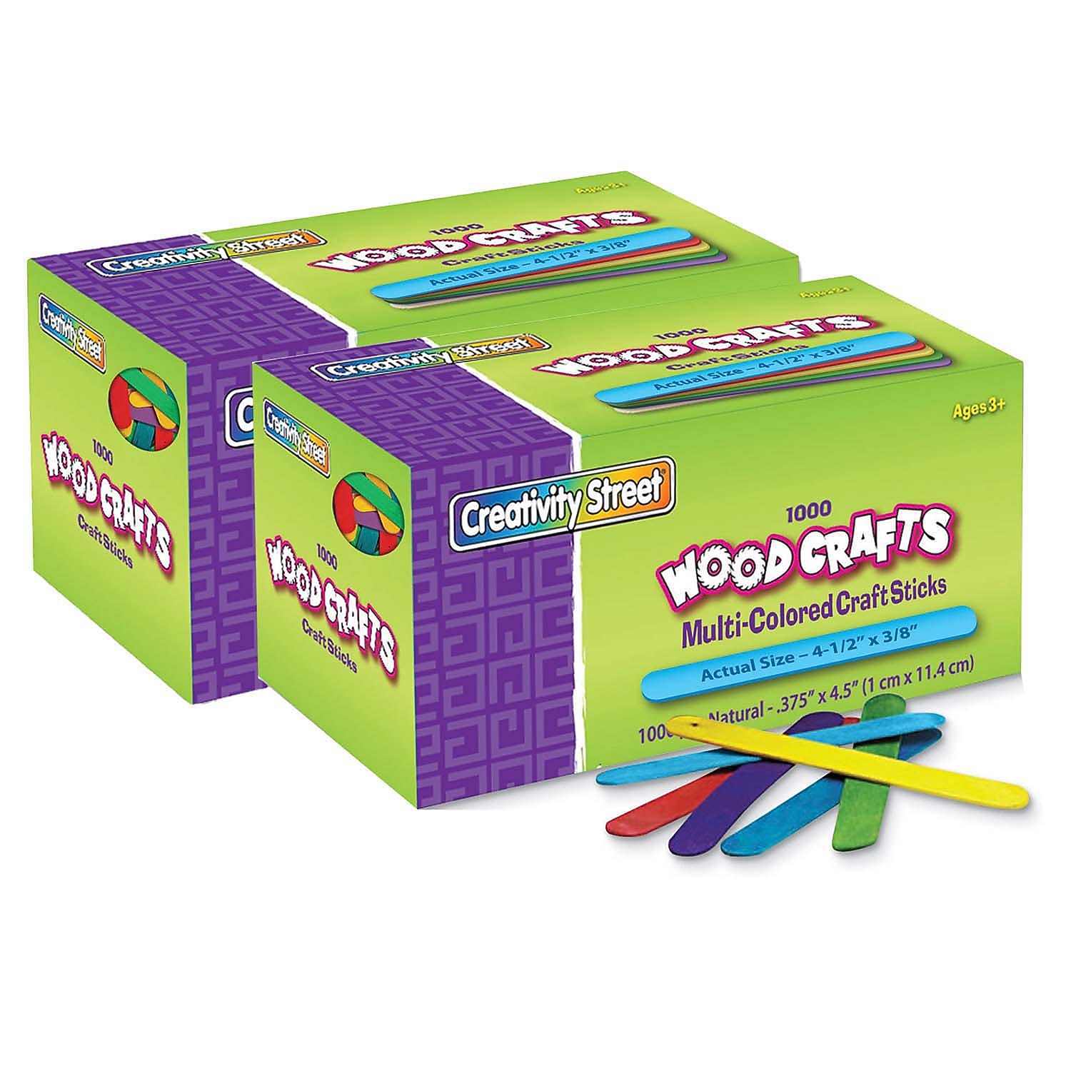 Creativity Street Regular Craft Sticks, Bright Hues Assorted, 4-1/2" x 3/8", 1000/Pack, 2 Packs (CK-377502-2)