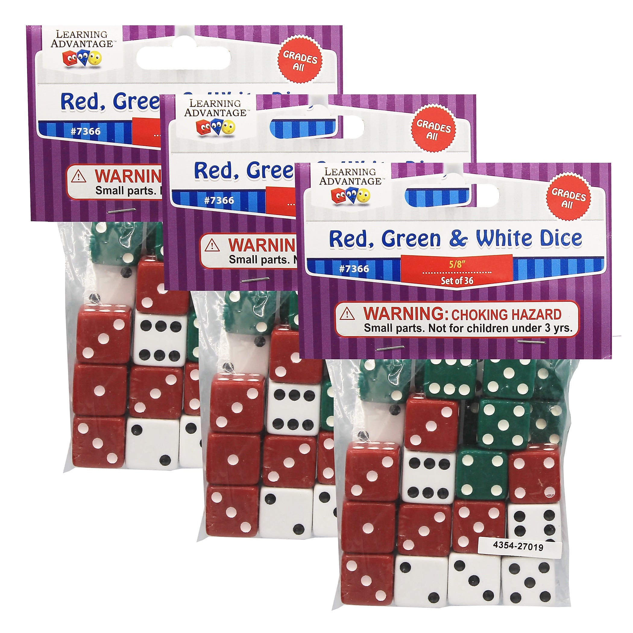 Learning Advantage Dot Dice - Red/Green/White - 36 Per Pack, 3 Packs (CTU7366-3)