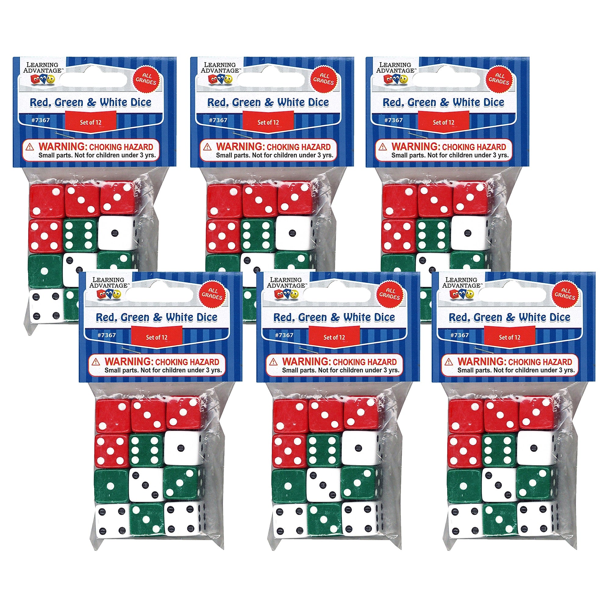 Learning Advantage Dot Dice - Red/Green/White - 12/Pack - 6 Packs (CTU7367-6)