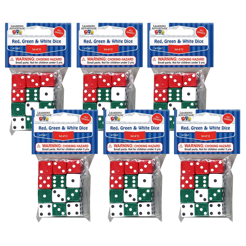 Learning Advantage Dot Dice - Red/Green/White - 12/Pack - 6 Packs (CTU7367-6)