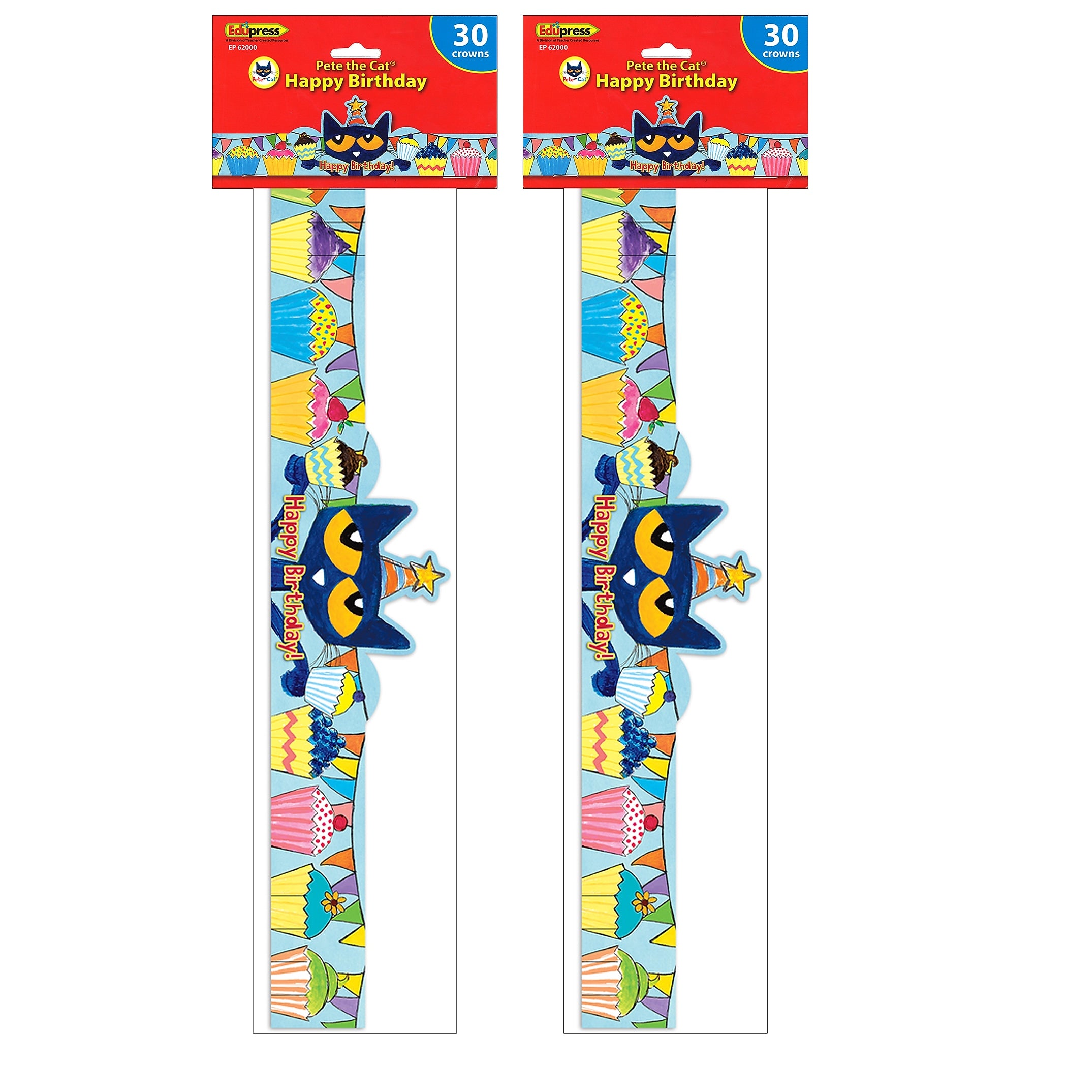 Teacher Created Resources Pete the Cat Happy Birthday Crowns, 24" x 4-3/4", Multicolor, 30/Pack, 2 Packs (EP-62000-2)
