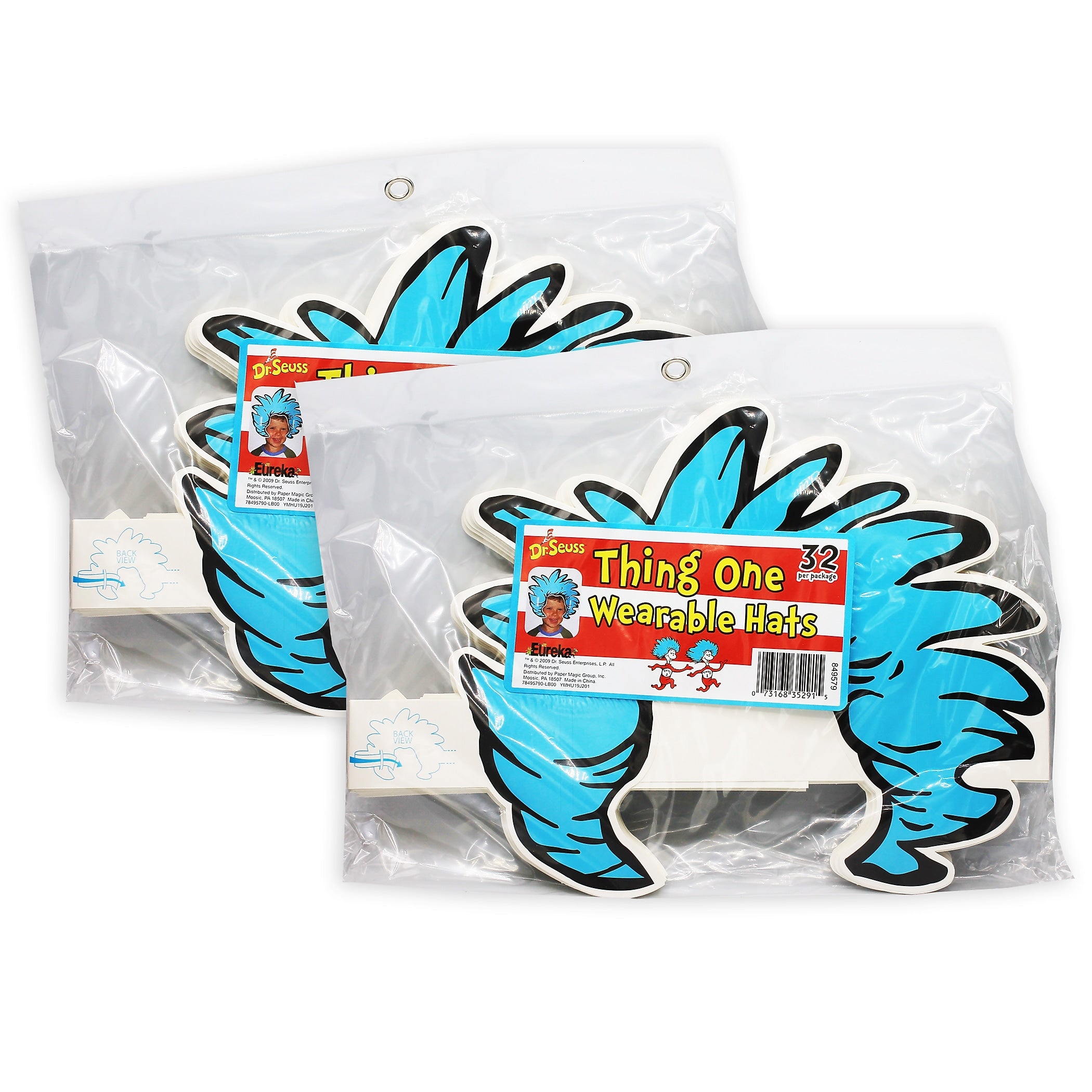 Eureka Dr. Seuss Thing Hair Wearable Cut Out Hats, 32 Per Pack, 2 Packs (EU-849579-2)