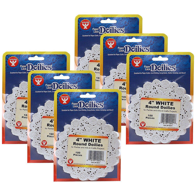Hygloss 4" Round Paper Lace Doilies, White, 100/Pack, 6 Packs (HYG10041-6)