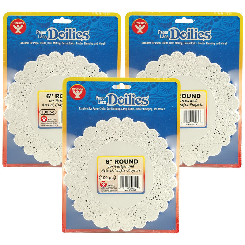 Hygloss Round Paper Lace Doilies, White, 6", 100/Pack, 3 Packs (HYG10061-3)