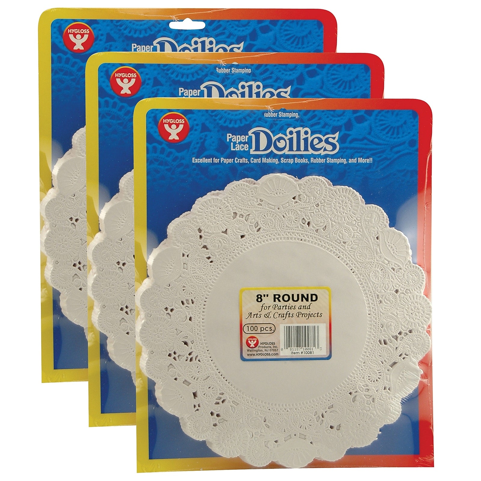 Hygloss Round Paper Lace Doilies, White, 8", 100/Pack, 3 Packs (HYG10081-3)