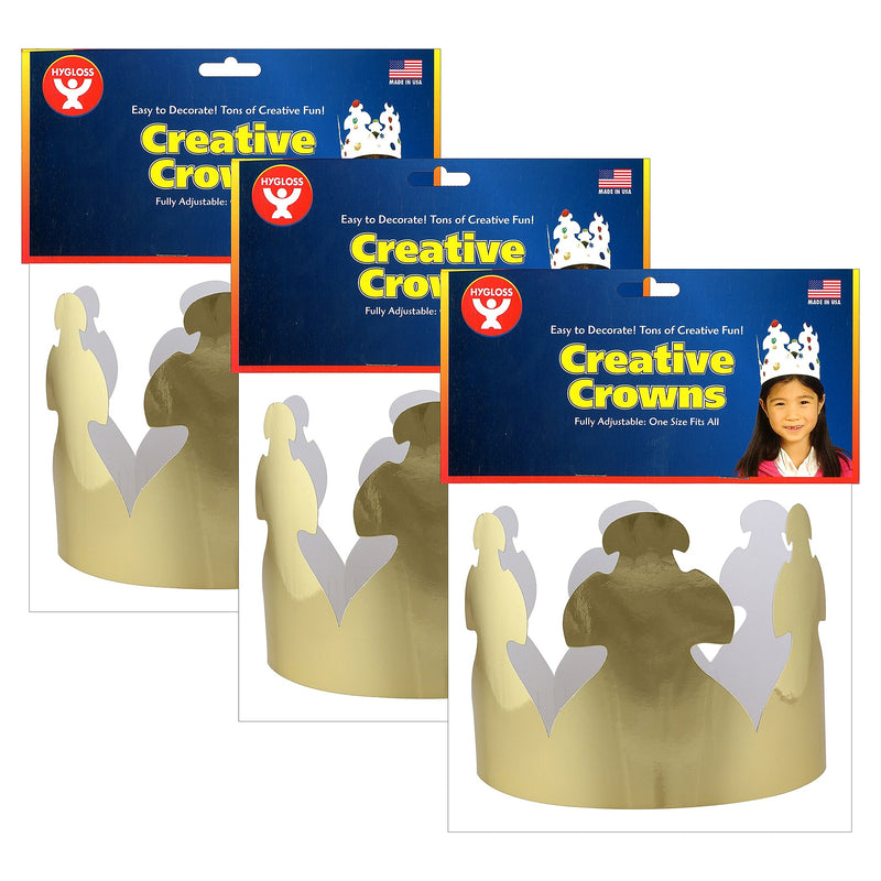 Hygloss Bright Gold Crowns, 24 Per Pack, 3 Packs (HYG65244-3)