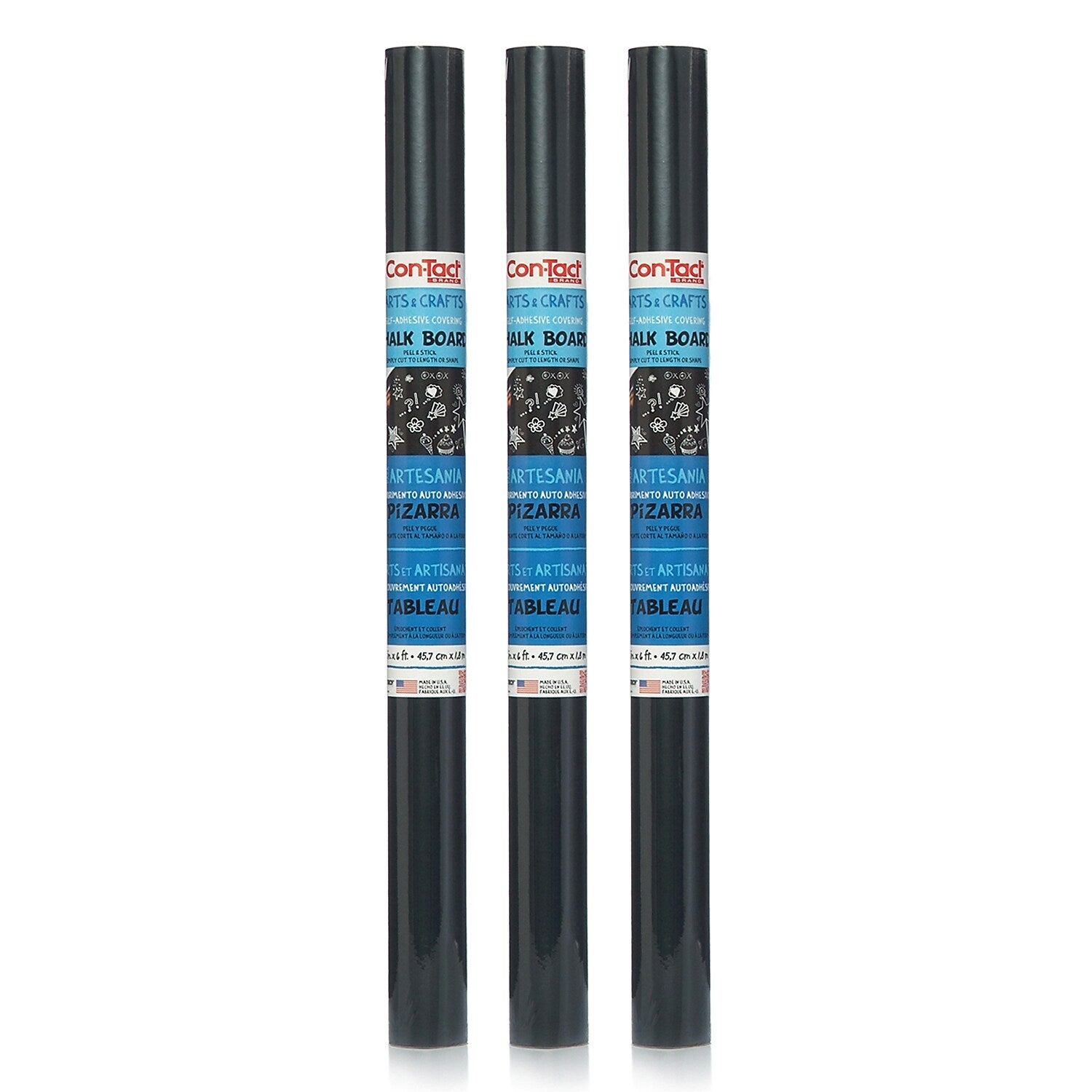 Con-Tact Adhesive Chalkboard Roll, 18" x 6', Black, 3/Bundle (KIT06FC905206-3)