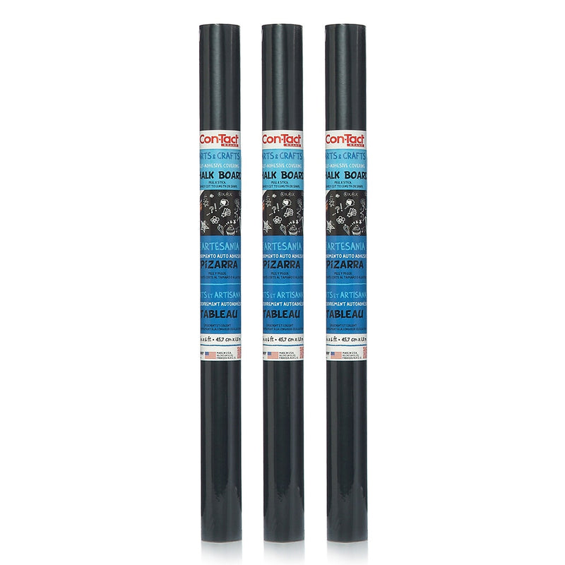 Con-Tact Adhesive Chalkboard Roll, 18" x 6', Black, 3/Bundle (KIT06FC905206-3)