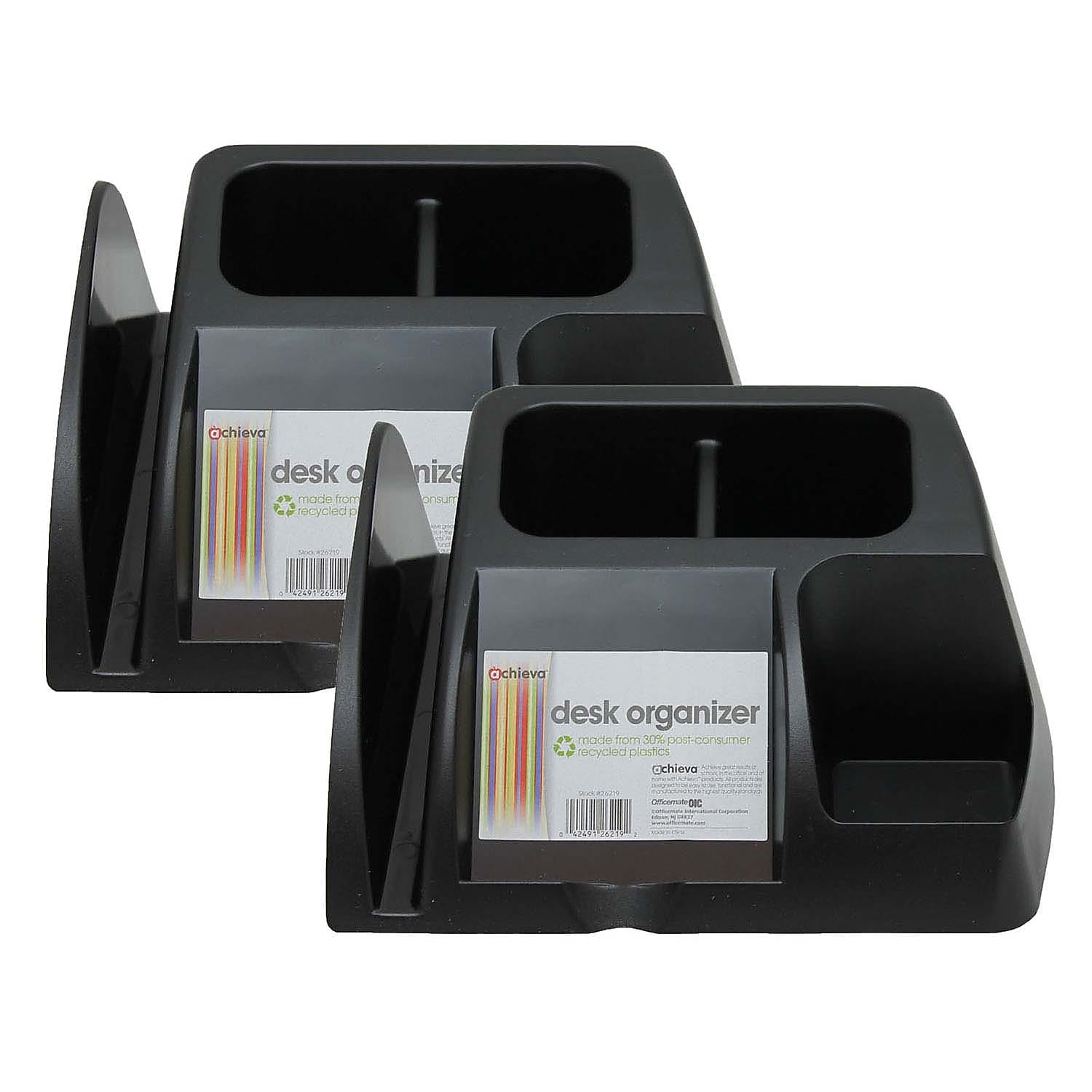 Officemate Achieva 5 Compartment Plastic Desk Organizer, Black, 2/Bundle (OIC26219-2)