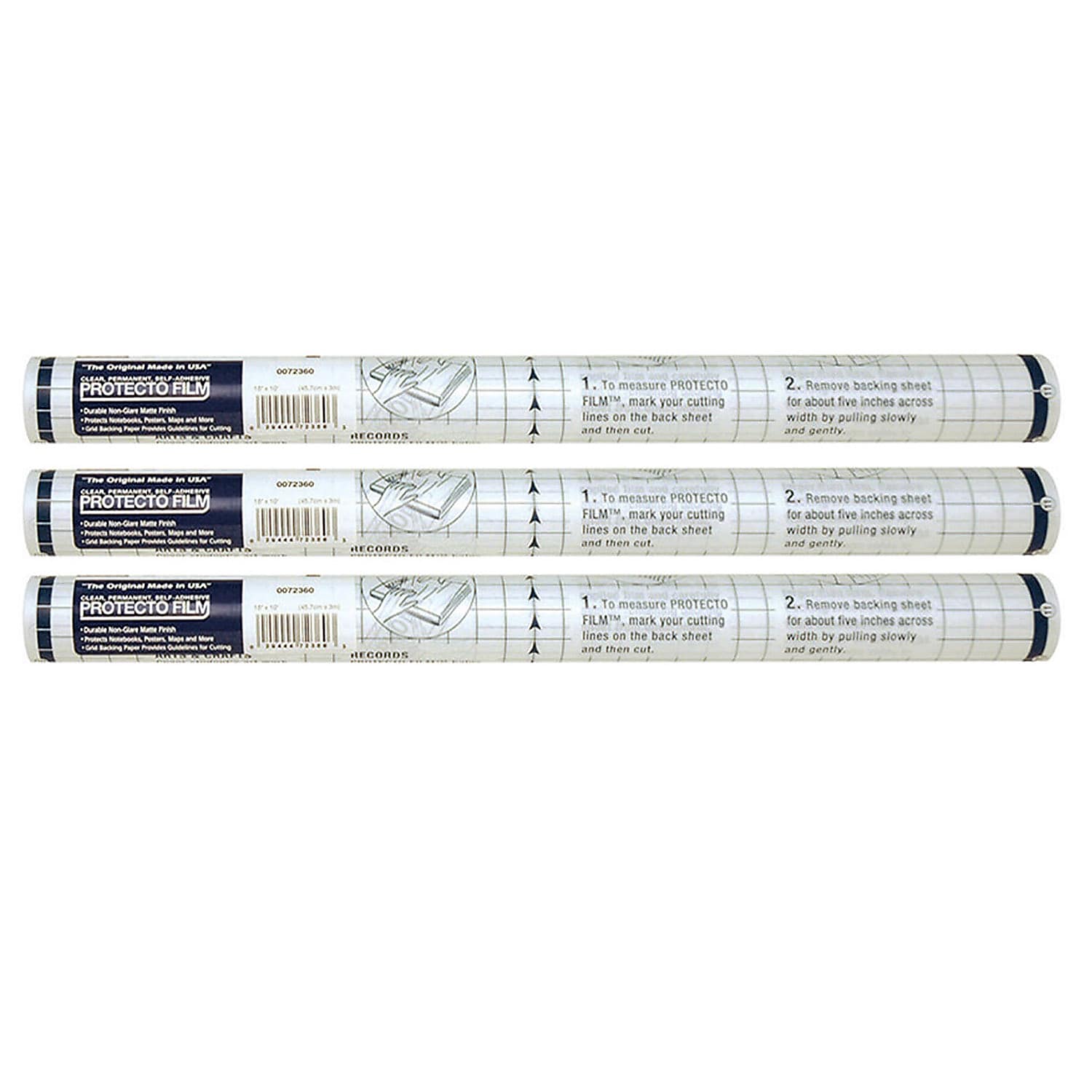 Pacon Protecto Film, Clear, Non-Glare Plastic, 18" x 10', 3 Rolls (PAC72360-3)
