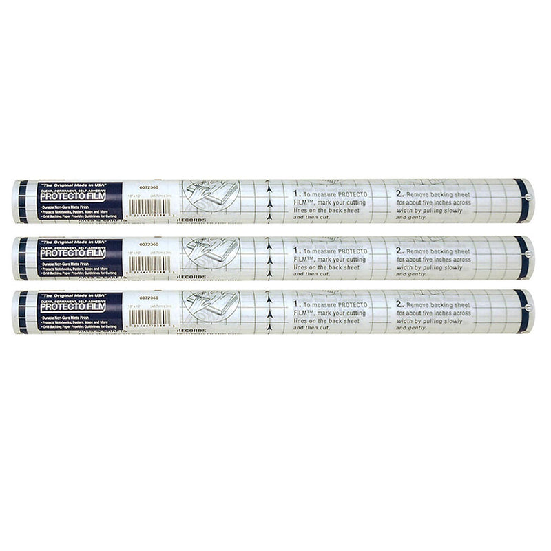 Pacon Protecto Film, Clear, Non-Glare Plastic, 18" x 10', 3 Rolls (PAC72360-3)