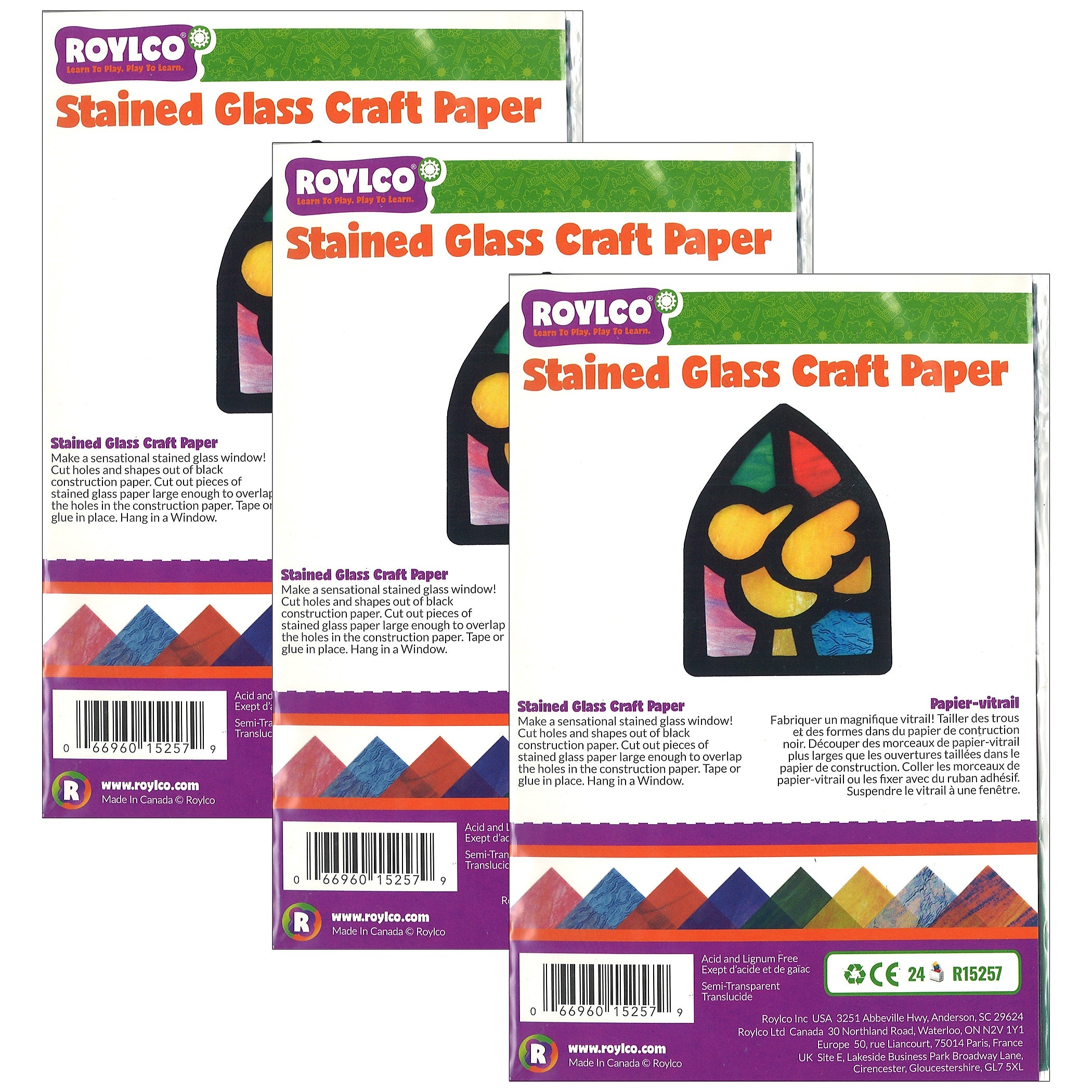 Roylco Stained Glass Paper, 5-1/2" x 8", 24 Sheets Per Pack, 3 Packs (R-15257-3)