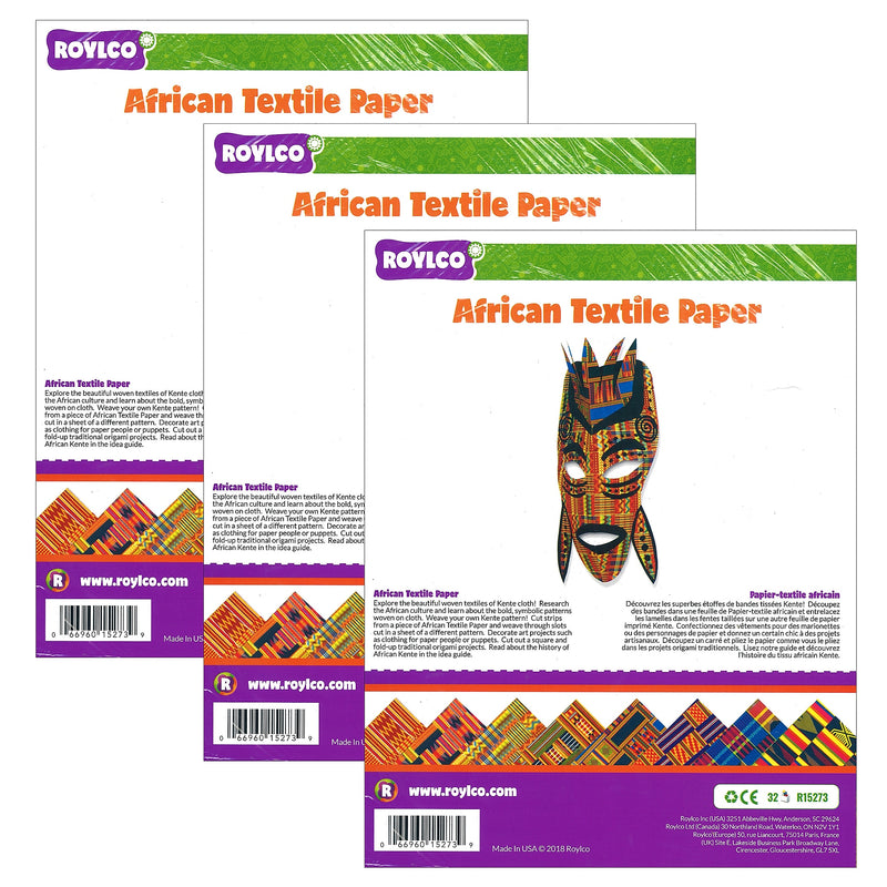 Roylco African Textile Paper, 8-1/2" x 11", 32 Sheets Per Pack, 3 Packs (R-15273-3)