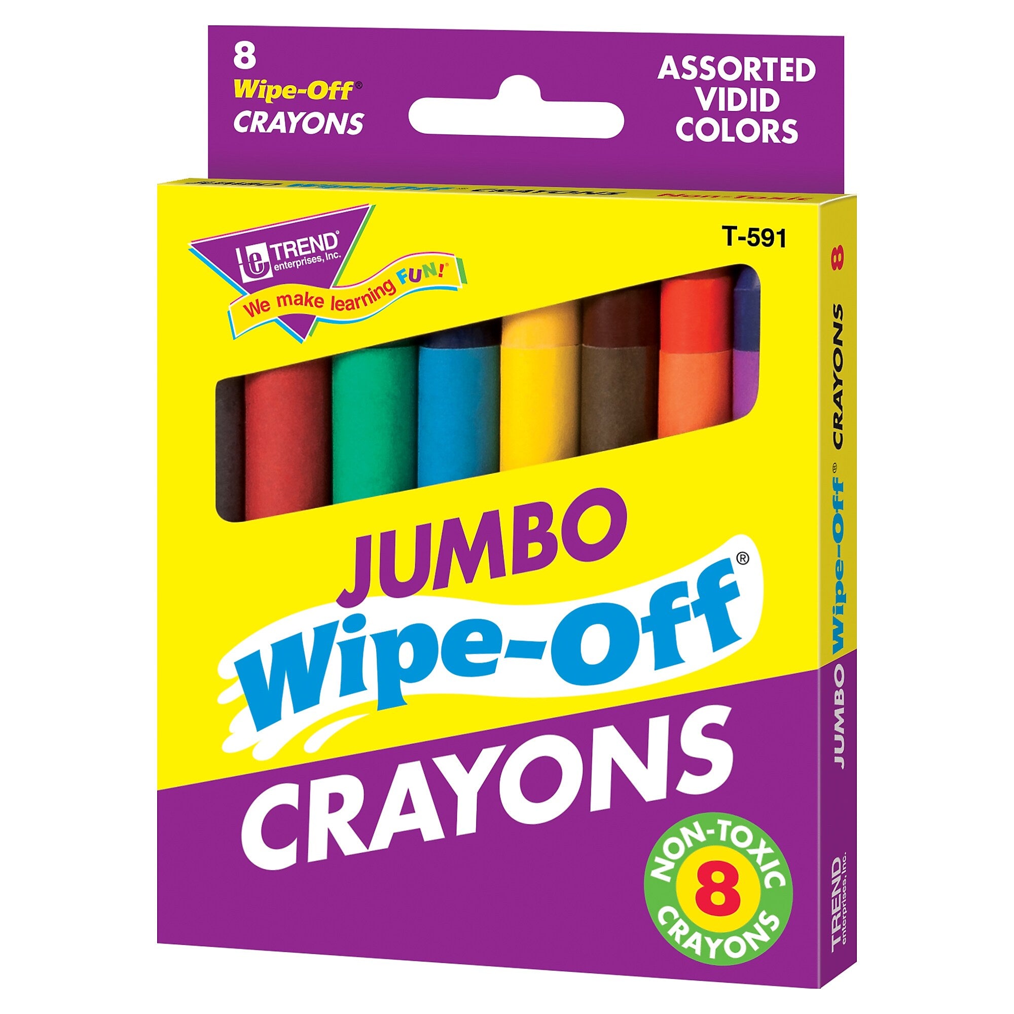 TREND Jumbo Wipe-Off Crayons, Assorted, 8 per pack, 6 packs (T-591-6)