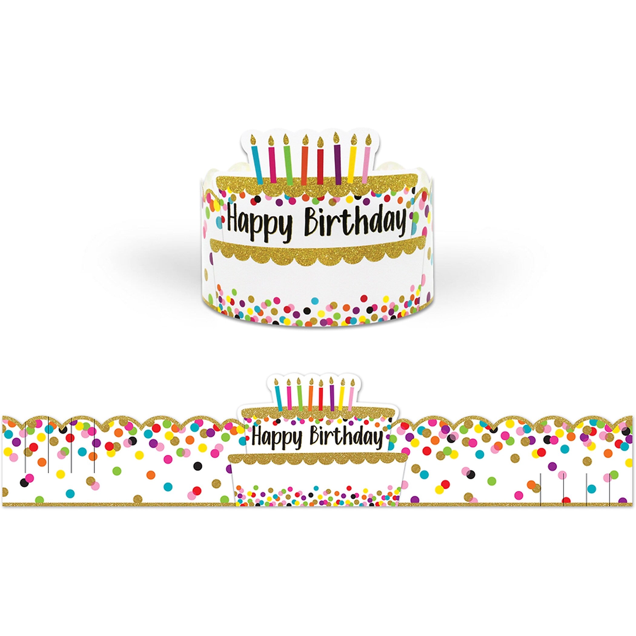 Teacher Created Resources Confetti Happy Birthday Crowns, 24" x 5", White/Multicolor, 30/Pack, 2 Packs (TCR1210-2)