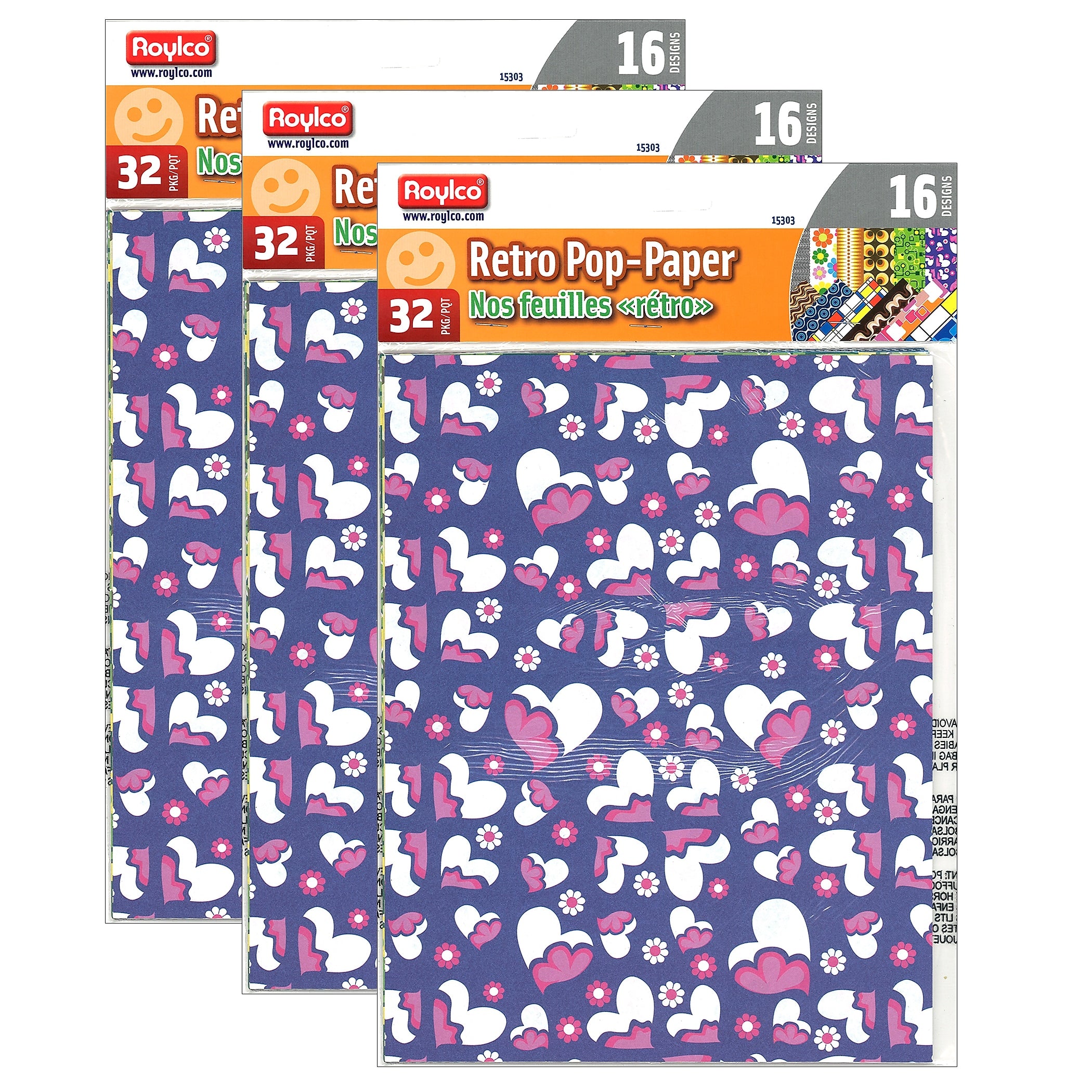 Roylco Retro Pop-Paper, 8.5" x 11", 32 Sheets Per Pack, 3 Packs (R-15303-3)